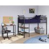 Metal double loft bed with open bookshelves in various finishes