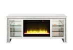 ACME Noralie TV STAND W/FIREPLACE & LED Mirrored & Faux Diamonds LV00317