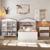 3-Pieces Bedroom Sets, Twin Size House-Shaped Wooden Bed with Storage Drawers, Nightstand with Colorblock Design and House-shaped Stroage Rack