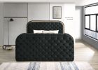 Kana Black Upholstery Velvet Eastern King Bed w/LED, Fireplace & TV Stand