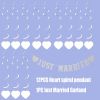 13 Pcs Wedding Decorations Set Include Just Married Garland and 12 Heart Hanging Streamers White Foil Spiral Ceiling Pendent Just Married Photo Banner
