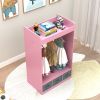 Kids Costume Organizer Costume Rack Kids Armoire Open Hanging Armoire Closet with Mirror-PINK