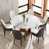 59.05" Round Marble Dining Table with Bronze Iron Metal Base, Artificial Marble for 6-8 People, Dining Room/Living Room Kitchen Dining Table