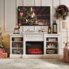 Media Console Table with Large Storage Cabinet, with 23" Fireplace Insert, for TV Up to 70'', Modern TV Media Entertaionment Stand, White