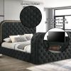 Kana Black Upholstery Velvet Queen Bed w/LED, Fireplace & TV Stand