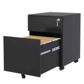 2 Drawer Mobile File Cabinet With Lock Steel File Cabinet For LegalLetterA4F4 Size, Fully Assembled Except For Wheels, HomeOffice Design, Black (Color: black)