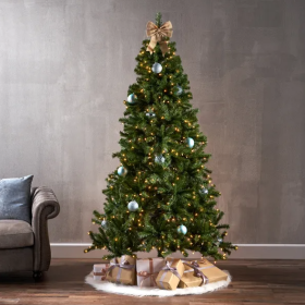7 ft Hinged Tree with 500 Lights and 1110 Branch Tips for Christmas (Color: Green)