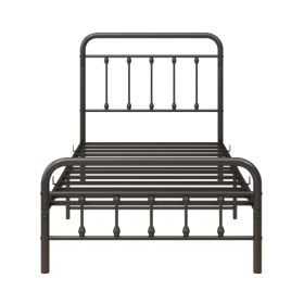 Metal Platform Bed Frame, Victorian Style HeadboardFootboard  Under Bed Storage  No Box Spring Needed Twin Size Black (Color: black)