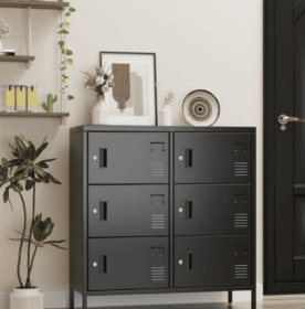 6-Door Employee Storage Locker, Metal Lockers For Office, Gym, School, And Homewith Card Slot Black (Color: black)
