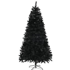 9ft Tall Artificial Christmas Tree, Unlit Xmas Tree With 2132 Branch Tips, Auto Open, Steel Base, Holiday Decor For Home Office, Black (Color: black)