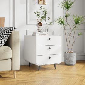 Modern Night Stand Storage Cabinet For Living Room Bedroom, Steel Cabinet With 3 Drawers,Bedside Furniture, Circular Handle (Color: White)