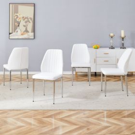 Set Of Four White PU Comfort Dining Chairs 17.7x25Dining Chair With Extended Backrest,WHITE PU,Silver Metal Legs,Suitable For Various Places Such (Color: White)