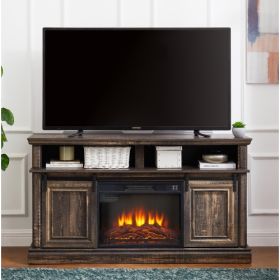 Modern Entertainment Console TV Stand With 23  Fireplace Insert, Multipurpose Sliding Door TV Cabinet Large Storage Space, 58.11  W  15.79  D  32 (Option: Antique brown)