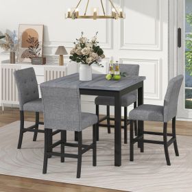 TOPMAX 5-Piece Counter Height Dining Set, Wood Table  Chairs Stools W Footrest (Color: black)