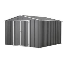 10 X 10 FT Outdoor Storage Shed, Large Metal Tool Sheds With Updated Frame Structure And Lockable Doors, Garden Shed For Backyard Garden Patio La (Color: Grey)