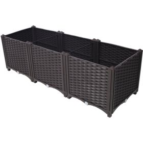 Deep Raised Garden Bed Plastic Planter Boxes For Vegetables Flowers Herbs And Succulents,Self-Watering Planter Box Raised Bed To Grow Flowers, He (Color: Brown)