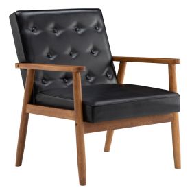 Vintage Modern Wooden Armchair In Black PU (Color: black)