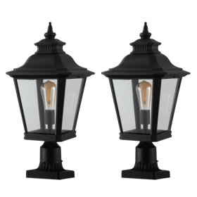 Outdoor Glass Pillar Headlights Support Many Types Of Bulbs-2 Packs Unavailable Platforms- Temu (Color: black)