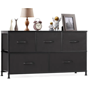Dresser For Bedroom Storage Drawers Fabric Storage Tower With 5 Drawers (Color: black)