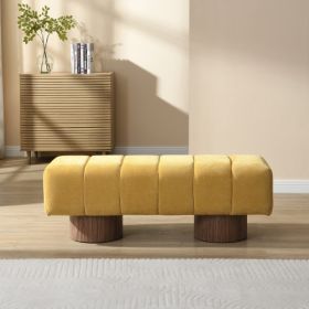 Upholstered Dining Bench For Dining Room, No-Assembly End Of Bed Entryway Bench Ottoman For Bedroom Living Room, Beige Chenille Fabric Stool Top (Color: Yellow)