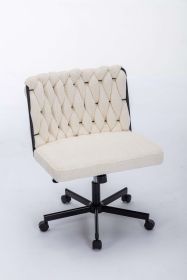 Criss Cross Legged Office Desk Chair With Wheels, Modern Armless Desk Chair With Wide Seat, Home Office Chairs For Work, Meditation, Vanity,White (Color: Blue)