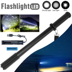 Baseball LED Flashlight Rechargeable Torch Spotlight Emergency Security Work Light 3 Lighting Modes 3500000LM (Color: black)