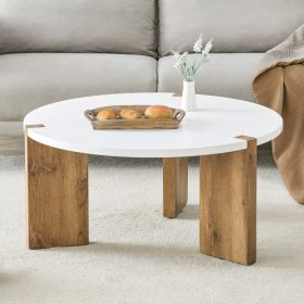 33.4-inch Diameter Minimalist Circular MDF Material Coffee Table, A Stable And Practical Choice. The Unique Embedded Design And The Support Of Th (Option: WhiteWood)