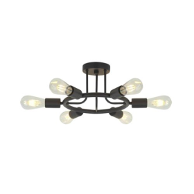 6 Lamps Modern Sputnik Lamp Semi Recessed Chandelier Black (Color: black)