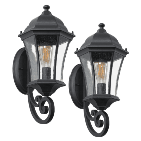 Outdoor Waterproof Glass Retro Wall Light Support Many Types Of Bulbs -2 Packs With Light Sensing Unavailable Platform- Temu (Color: black)