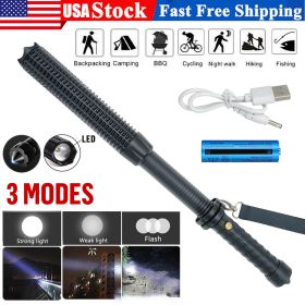 Baseball LED Flashlight Zoom Rechargeable Torch Spotlight Emergency Security Work Light 3 Lighting Modes 3500000LM (Color: black)