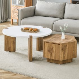 Fashionable And Versatile MDF Material Coffee Table Set, Unlocking A New Style In The Living Room.All Are Made Of MDF Material, With White And Wo (Option: WhiteWood)