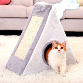 Portable Pet Scratcher Foldable Sisal Triangle Climbing Pad Cat Fur Climbing Frame (Color: Gray, size: small)