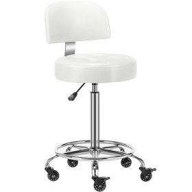 CoVibrant Adjustable Rolling Stool with Backrest Lockable Wheels Foot Ring Ergonomic Hydraulic Stool for Doctor Artist Home Small Office Desk (Color: White)