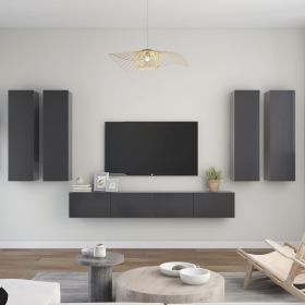 6 Piece TV Cabinet Set Gray Engineered Wood (Color: Grey)