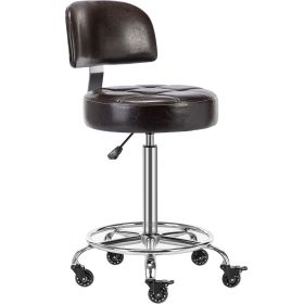 CoVibrant Adjustable Rolling Stool with Backrest Lockable Wheels Foot Ring Ergonomic Hydraulic Stool for Doctor Artist Home Small Office Desk (Color: Brown)
