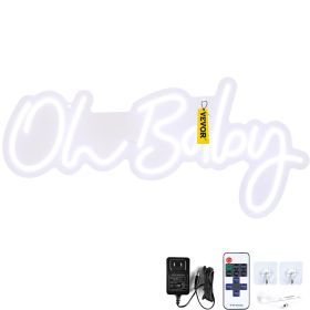VEVOR Oh Baby Neon Sign for Wall Decor, with Remote Control and Dimmable Switch for Baby Shower decorations, Birthday Party, Wedding Decor (Item Dimensions: 23.5 x 12 in, Color: White)
