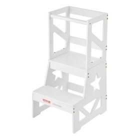 VEVOR Toddler Step Stool, Natural Pine Wood Kids Kitchen Stool with Safety Rail, Standing Tower Learning Stool for Bedroom Bathroom Kitchen Counter (Default: Default)
