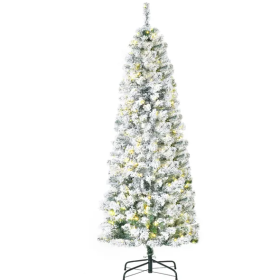 6 Ft Pre-Lit Snow-Flocked Slim Douglas Fir Artificial Christmas Tree With Realistic Branches, 250 LED Lights And 462 Tips (Color: Green)
