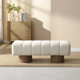 Upholstered Dining Bench For Dining Room, No-Assembly End Of Bed Entryway Bench Ottoman For Bedroom Living Room, Beige Chenille Fabric Stool Top (Color: Beige)