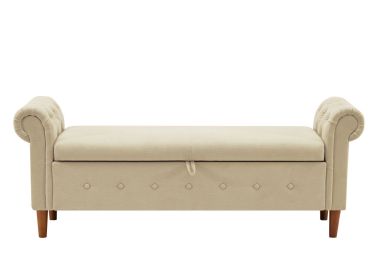 Multifunctional Storage Rectangular Sofa Stool (Color: Beige)