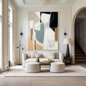 Original Beige Black and Gray Oil Paintin Beige Black and Gray Hand-Painted Abstract Ar Modern Wall Art Decor for Scandinavian Interiors (Style: 01, size: 50x70cm)
