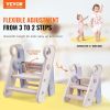 VEVOR Toddler Step Stool, Adjustable 3 Step to 2-Step Kitchen Stool for Kids, Foldable Plastic Standing Tower Leaning Stool with Handles for Kitchen