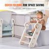 VEVOR Toddler Step Stool, Adjustable 3 Step to 2-Step Kitchen Stool for Kids, Foldable Plastic Standing Tower Leaning Stool with Handles for Kitchen
