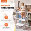 VEVOR Toddler Step Stool, Natural Pine Wood Kids Kitchen Stool with Safety Rail, Standing Tower Learning Stool for Bedroom Bathroom Kitchen Counter
