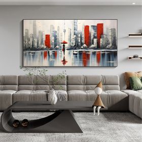 Original City Rainy View Handmade Oil Painting On Canvas Large Wall Art Abstract Minimalist Lonely Cityscape Art Custom Modern Living Room Wall Decor (Style: 01, size: 70x140cm)