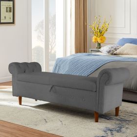 Teddy Velvet Multifunctional Storage Rectangular Sofa Stool (Color: Gray)