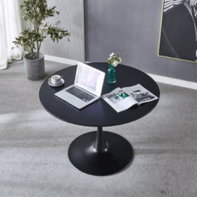 42.1 Black Tulip Table Mid-century Dining Table For 4-6 People With Round Mdf Table Top, Pedestal Dining Table, End Table Leisure Coffee Table (Color: black)