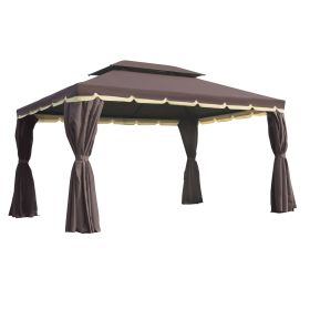 10x13 Aluminum Gazebo Patio Canopy  Outdoor Shelter With Double Roof, Netting & Curtains (Option: Scarlet)