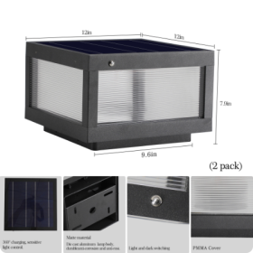 12 Black Solar Powered LED Post Cap Light, Modern Outdoor LED Fence Light For Pathways, Decks, And Patios  2-Pack (Color: black)