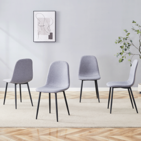 Luxury Simple Chair - Set Of 4 Light Gray Linen-Cotton Material High Resilience Dining Chair With Metal Black Leg.Integral Metal Leg Architecture (Option: BlackLight Gray)